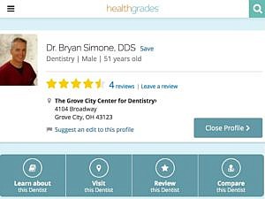 Screenshot of a dentist's Healthgrades profile