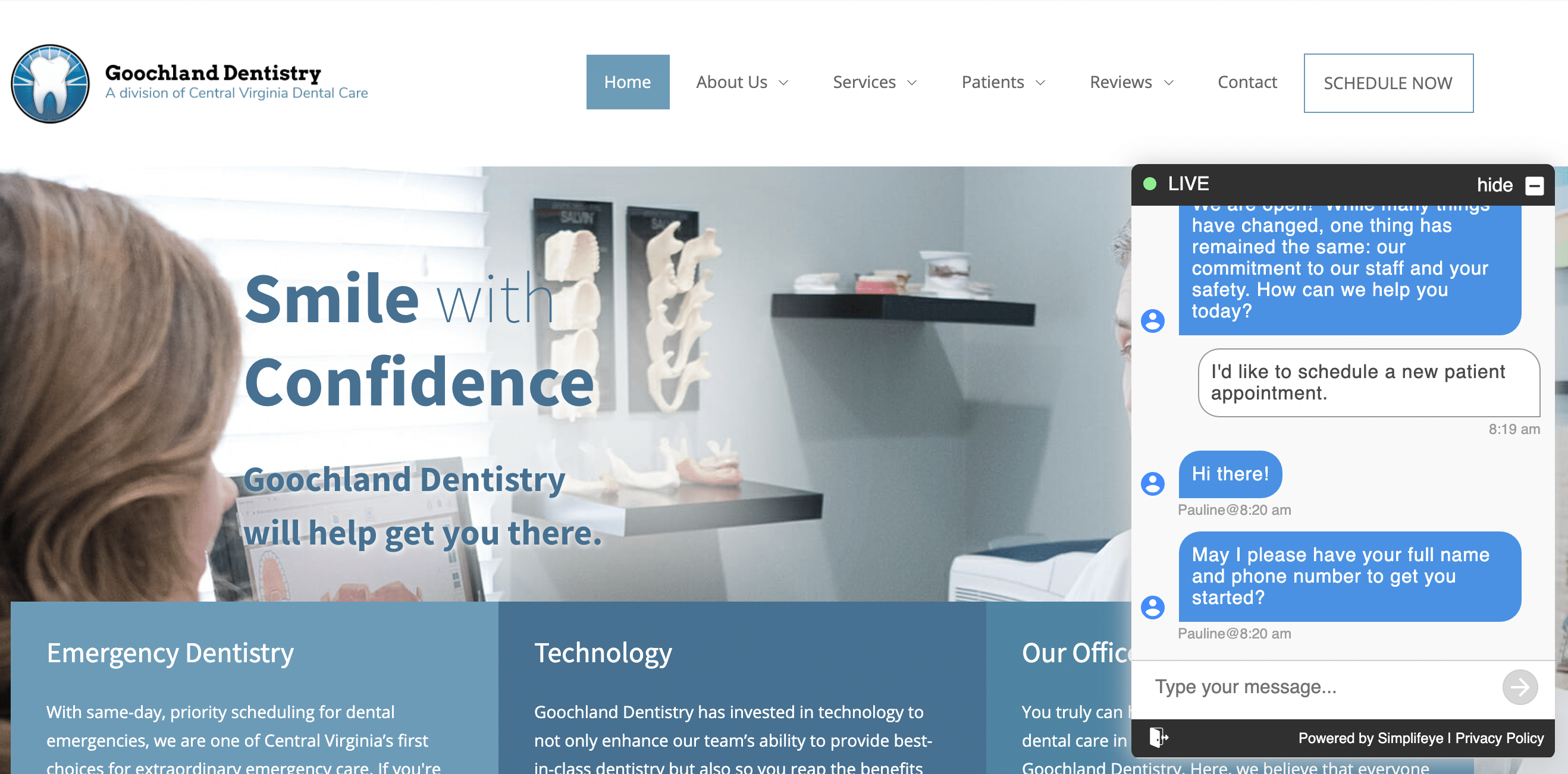 Smile With Confidence tag line on Dental Website