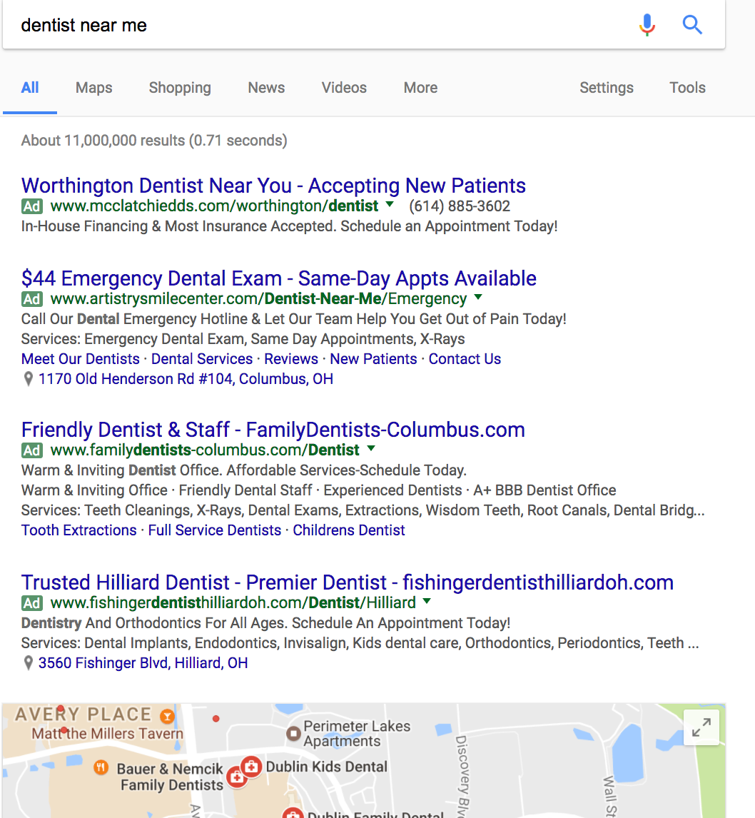 Dentist near me search results