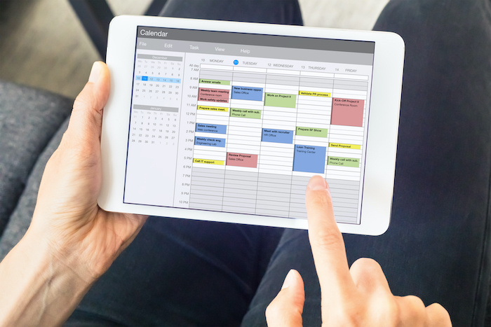 Calendar app open on tablet