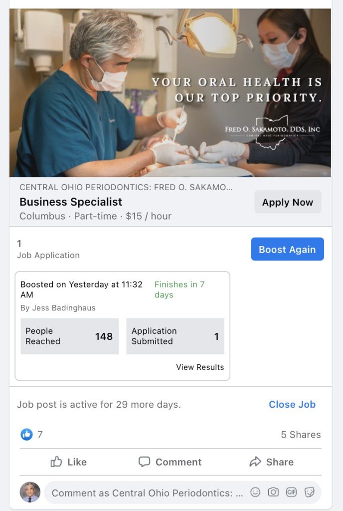 Boosting a job posting on Facebook
