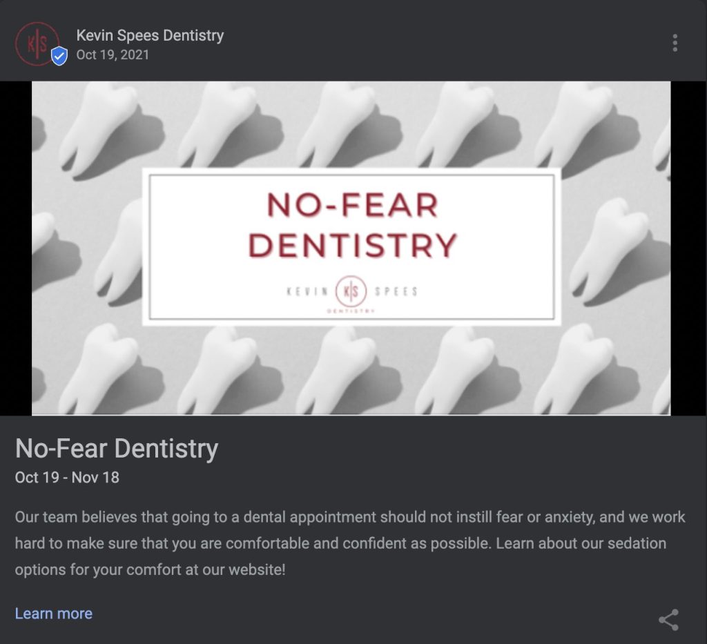 No Fear Dentistry Post Example from Kevin Spees
