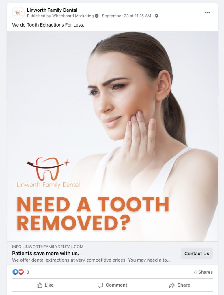 Tooth removal ad on social media
