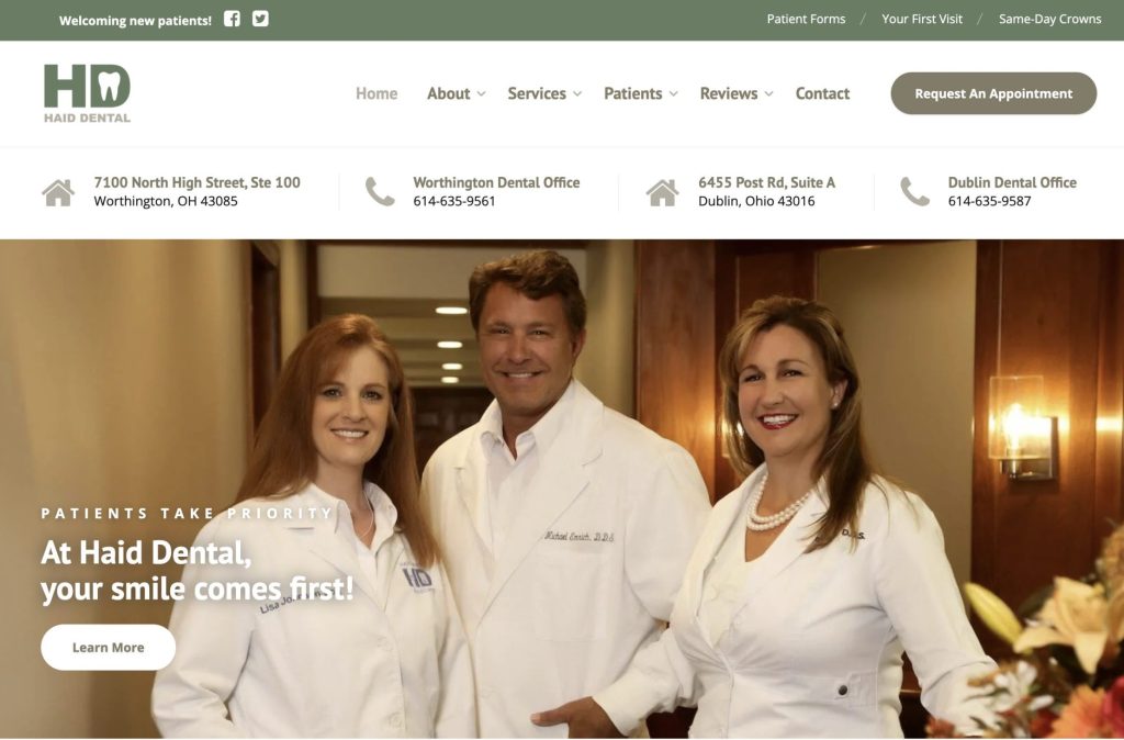 PPC landing page for Haid Dental